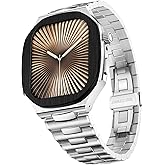 For Apple Watch 46mm Case Metal Band, Luxury 316L Stainless Steel iWatch S10 46mm Case for Men, Stainless Steel Strap Apple Watch 46mm Protective Rugged Cover