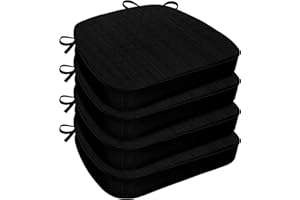LOVTEX Chair Cushions for Dining Chairs 4 Pack, Kitchen Chair Cushions Set of 4, Memory Foam Chair Cushions with Ties, Non Slip Chair Pads for Dining Chairs, 17x16x2.5 inch, Black