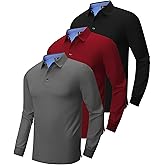 ZITY Long Sleeve Polo Shirts for Men 3 Pack Collared Performance Golf Polos Mens Casual Shirts Moisture Wicking Workwear
