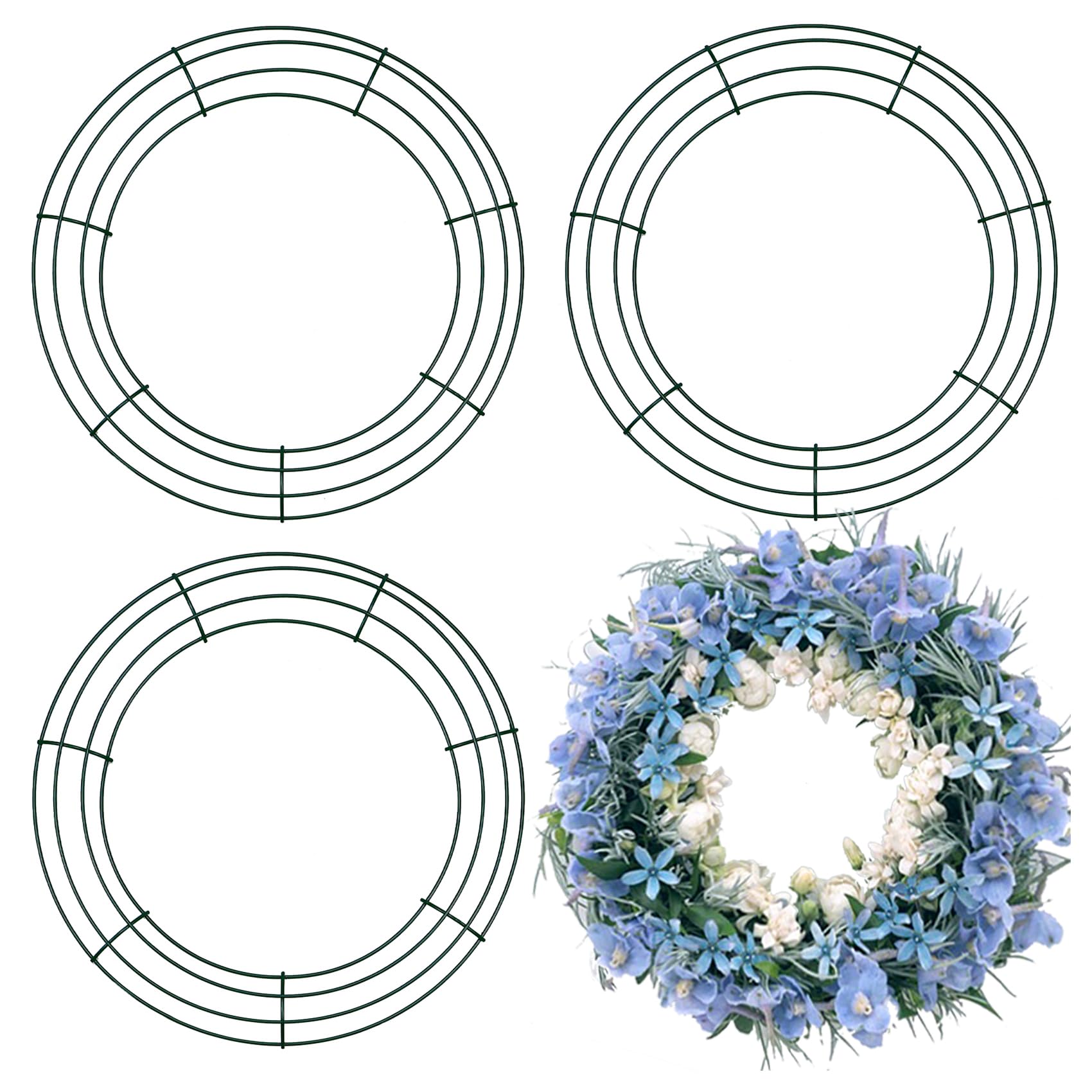3 Pcs Wire Wreath Frame, Dark Green Round Shaped Wreath Frame 12 Inch Metal Wire Wreath Forms for Round Wreath DIY Crafts, Christmas Flower Wreath Frame for Decoration Wedding Holiday Party