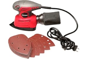 Great Working Tools Detail Palm Sander Hand Sander with Dust Bag & Sandpaper, 1.1 Amp 14,000 OPM, 27 Sanding Pads
