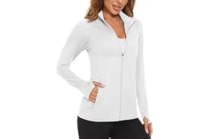 MAGCOMSEN Women's UPF 50+ Athletic Jackets Zip Up Lightweight Sun Protection Shirts with Thumb Holes Workout