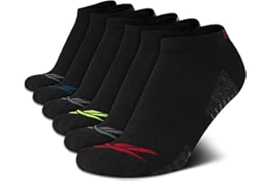 Reebok Boys Cushion Comfort Low Cut Basic Socks (6 Pack), Size Large, Black/Grey Lines