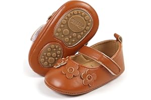 AKINGIO Baby Girls Mary Jane Flats Shoes Moccasins Rubber Non-Slip Soft Sole Toddler Princess Dress Shoes