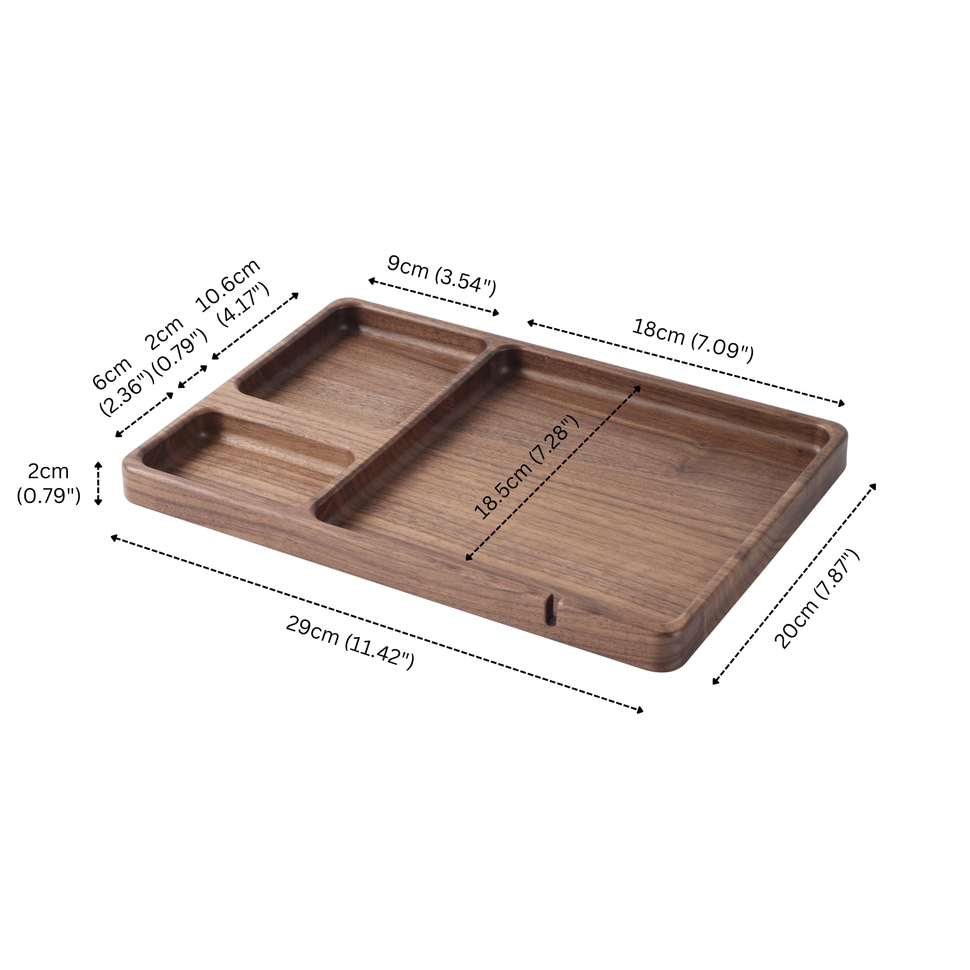 Walnut Wooden Valet Tray – Bedside Table Organizer for Men Dad, EDC Catch All Tray with Cable Slot (11.4 x 7.9 x 0.8 Inch)
