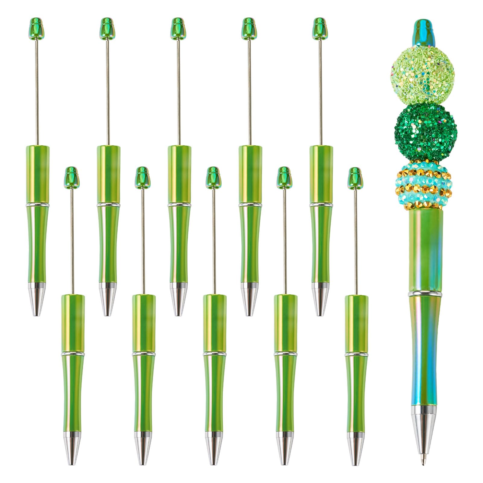 Beadthoven 10pcs Plastic Beadable Pen Bead Ball-Point Pen Shaft Black Ink Ballpoint Pens for DIY Personalized Beaded Pen Office School Supplies, Yellow Green
