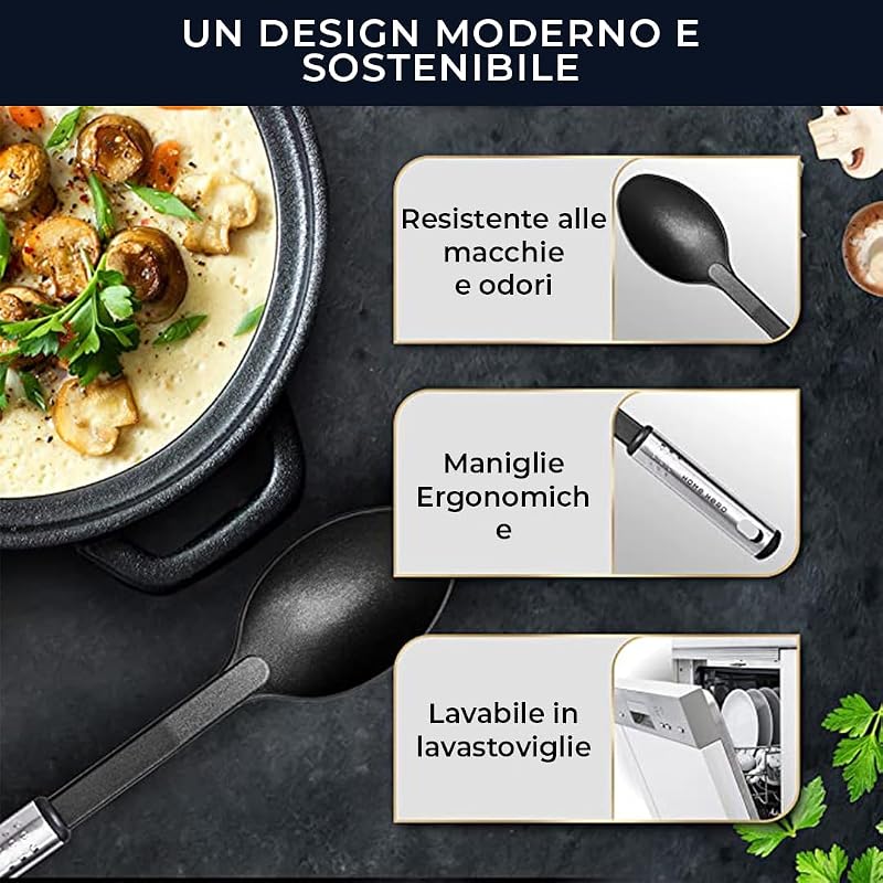 Utensili Cucina Set Termoresistenti al Calore e Antiaderente - Mestoli Spatola Cucchiaio Frusta Pinze Forbici (25 pezzi Nylon Set) — foto 5 di 8