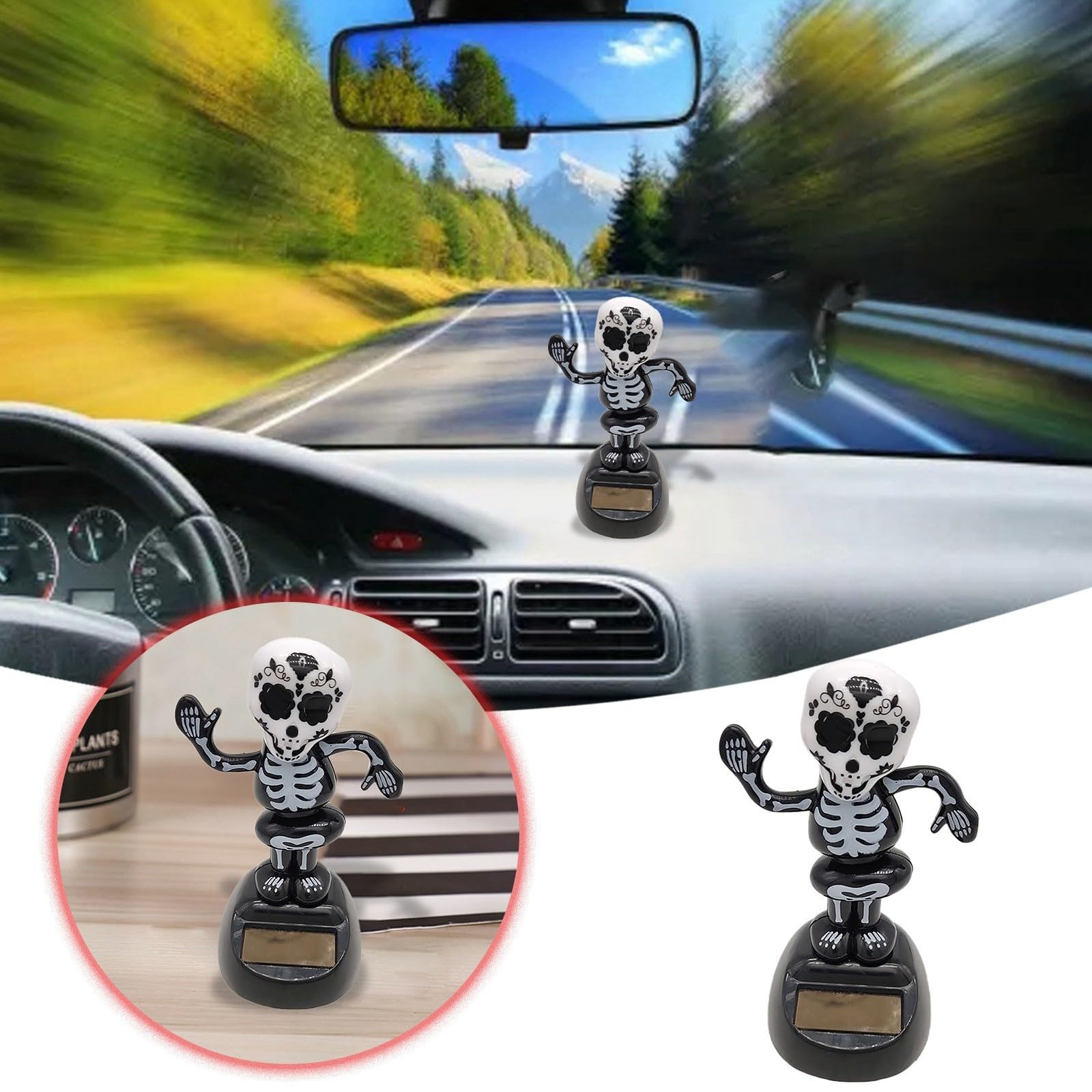 Dancing Skeleton Car Dashboard Decoration 2024 Halloween Solar Dancing Toy Skeleton Bobblehead Doll Halloween Decoration