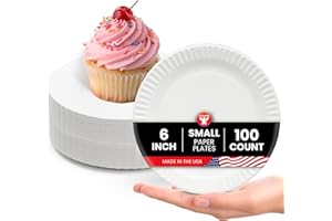 Hygloss Bulk Small Paper Plates 6-Inch - Dessert Plates Disposable for Party, Cake, Appetizer, Snack, Foodware, Crafts & More - Environmentally Friendly - White, Uncoated, Microwave Safe (100 Count)