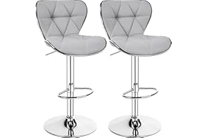 Yaheetech Bar Stools Set of 2, PU Leather Swivel Adjustable Barstools with Shell Back, Bar Chairs with Foma Padded for Home, Kitchen, Light Grey