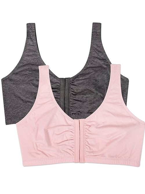 Fruit of the Loom Women's Front Close Builtup Sports Bra, Blushing Rose/Charcoal Heather 2-Pack, 34