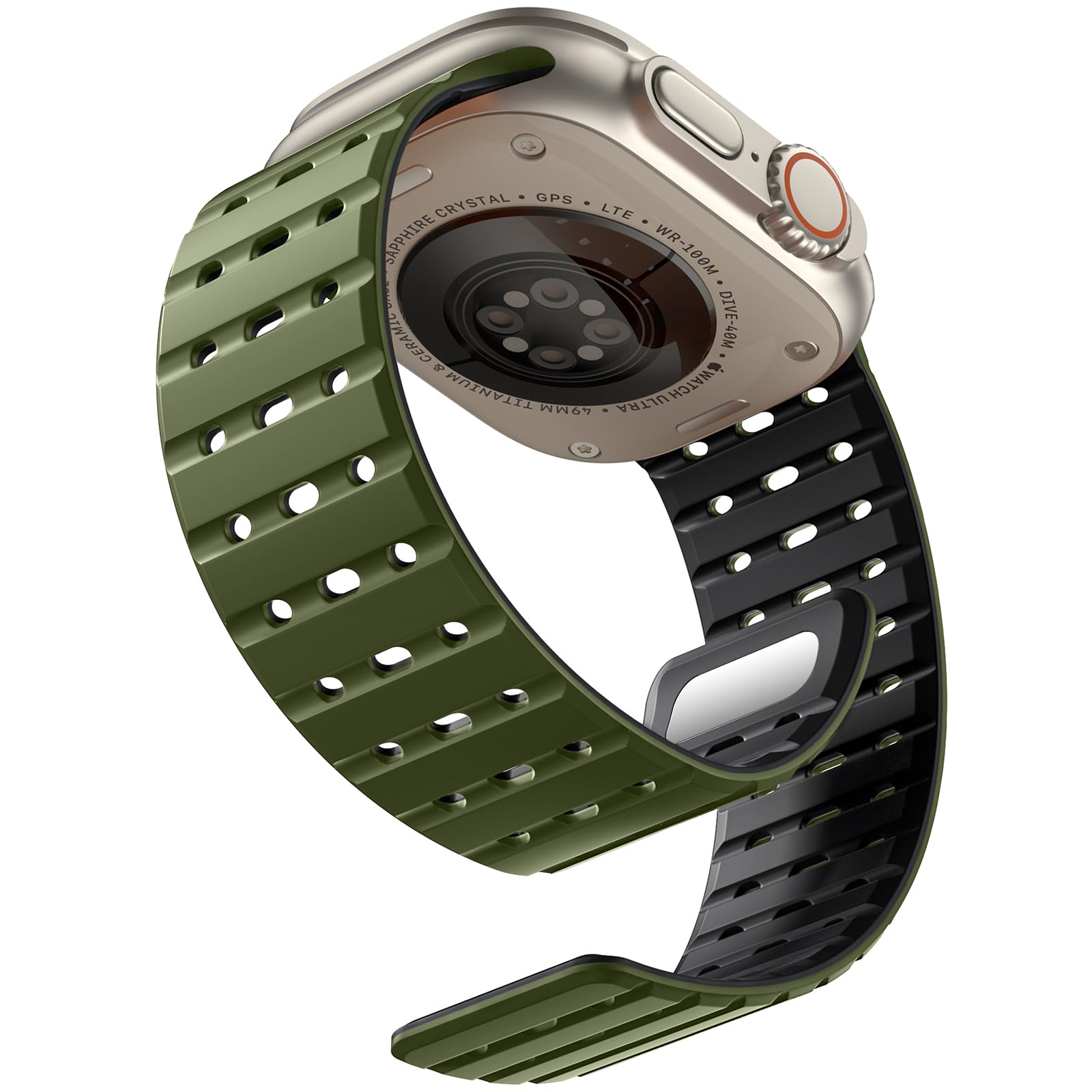 Bandletic Magnetic Strap Compatible with Apple Watch Strap 45mm 44mm 46mm 49mm 42mm, Soft Silicone Sport Band for Apple Watch Ultra 3/2/1/SE/iWatch Series 11 10 9 8 7 6 5 4 3 2 1 Men,Armygreen Black