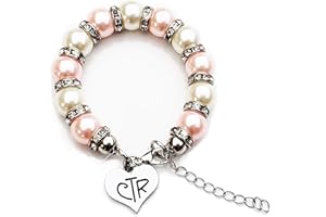 VICTORIAGRACES LDS Baptism Gift, CTR Charm Bracelet, Pink and White Faux Pearls with Crystals, Choose The Right Gifts for Girls, Presents From Grandma, Mom, Aunt, Uncle, Granddaughter Daughter Present, Baptize Birthday Communion Jewelry
