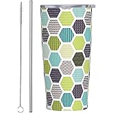 JASROTAO Green Hexagon Tumbler, Graphic 20oz Stainless Steel Insulated Travel Tumblers,Travel Coffee Mug with Lid and Straw Cups Gifts for Women Men