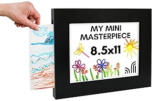 Americanflat 8.5x11 Kids Art Frame - Slide In 8.5x11 Picture Frame Holds 25 Artworks with One Opening and Art Storage - My Mini Masterpiece - Engineered Wood Molding - Changeable Display - Black