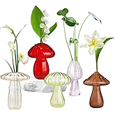 5 PCS Mushroom Shaped Glass Vase, Planters Clear Hydroponic Vase, Flowers Plants for Decorative Centerpiece,Table Decor,Home Wedding Party (5 Color)
