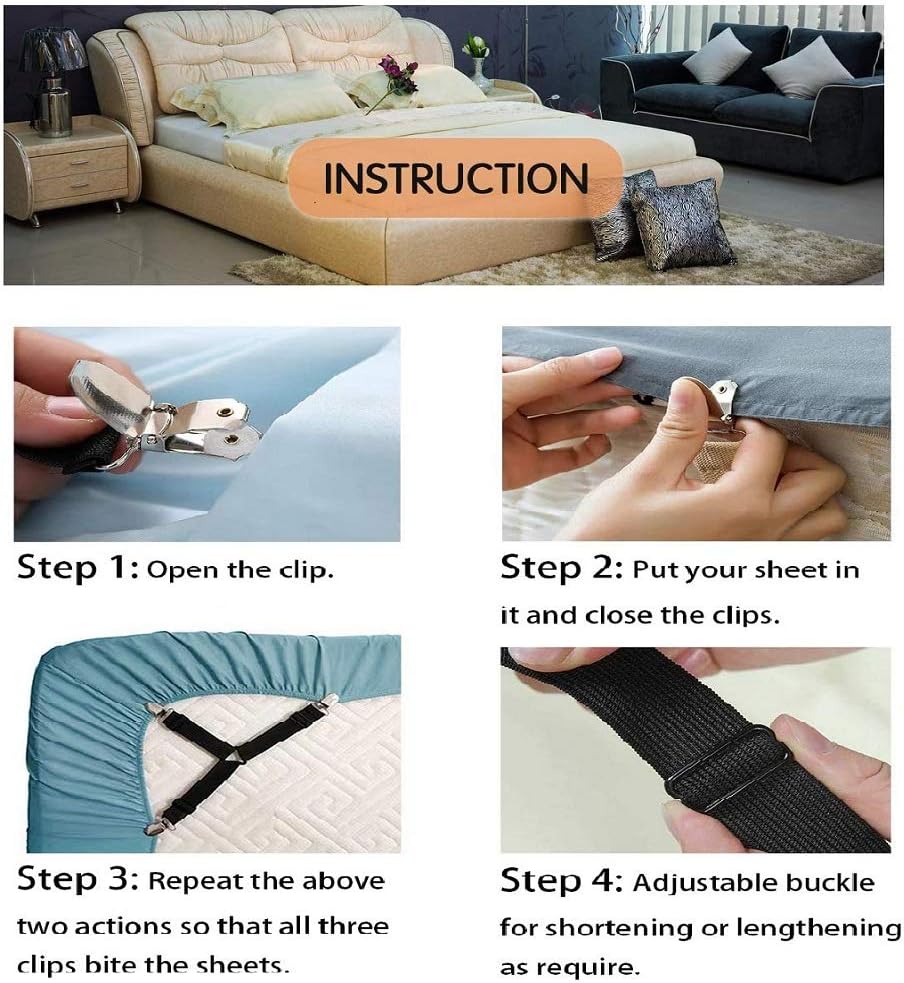 Nappo 4 Pcs Bed Sheet Holder Straps Adjustable Mattress Fasteners Clips Black: Home & Kitchen