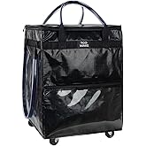 TCOMAKE Reusable Grocery Bag on Wheels, (Medium, Black) Shopping Bags with Wheels and Handle, Folding Rolling Tote, Zipper Cover, Carries Up to 46 LBS, for Laundry, Picnic
