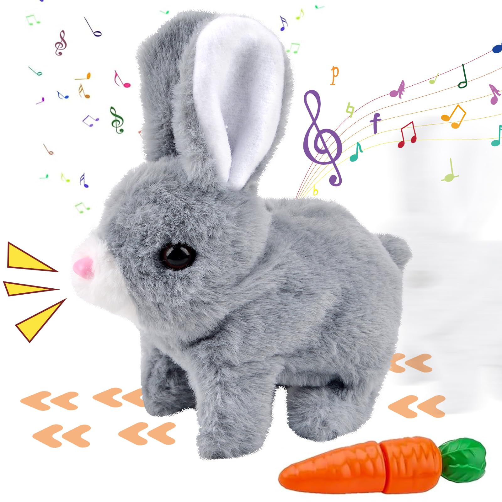 Pipihome Easter Bunny Toys Interactive Rabbit Toy with Carrot, Bunny Easter Gifts for Kids, Easter Decor Realistic Stuffed Animal Bunny with Sounds and Movements