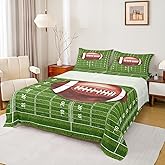 American Football Sheet Full,Football Field Abstract Bedding Set for Kids Teens Adults,Soccer Sport Game Green Brown Bed Sheet Set 4pcs with Deep Pocket Fitted Sheet + Flat Sheet + 2 Pillowcases