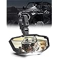 KEMIMOTO UTV Rear View Mirror with Light Built-in Rechargeable Battery, 360° Adjustable Heavy-Duty UTV Mirror Fits 1.5-2 inch Roll Bar Compatible with Polaris RZR Kawasaki Mule Pioneer Talon Can Am X3