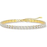Wellike Gold Tennis Bracelets For Women 18k Gold Plated Non Tarnish 5A Cubic Zirconia Diamond Crystal Adjustable Charm Bangles Dainty Wedding Prom Trendy Stainless Steel Bracelet Jewelry