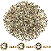 PH PandaHall 500PCS 6.5 mm Flower Spacer Beads Metal Spacer Beads Tibetan Alloy Beads Small Loose Spacer Beads Snowflake Jewelry Bead Spacers for Bracelet Necklace Jewelry Making Antique Golden