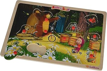 Eichhorn 109304083 Mascha Und Der Bar Steckpuzzle 11 Teilig 30 X 20 Cm Puzzle Mit 10 Steckteilen Amazon De Spielzeug