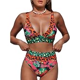 Hilinker Women's Leopard Bikini Swimsuits V Neck High Waisted 2 Piece Bathing Suits
