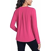 PINSPARK Workout Tops for Women Long Sleeve Athletic Shirt Soft Loose Fit Exercise Shirt with Back Pleated Pilates Yoga Tops