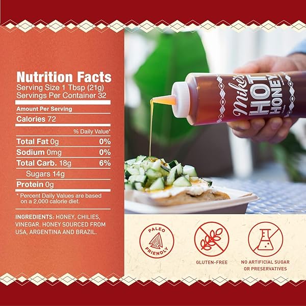 MIKE’S HOT HONEY, AMERICA’S #1 BRAND OF HOT HONEY, SPICY HONEY INFUSED WITH CHILI PEPPERS, GLUTEN-FREE, PALEO-FRIENDLY, SWEET HEAT, PERFECT FOR HOT SAUCE LOVERS (24OZ CHEF’S BOTTLE, 1 PACK)