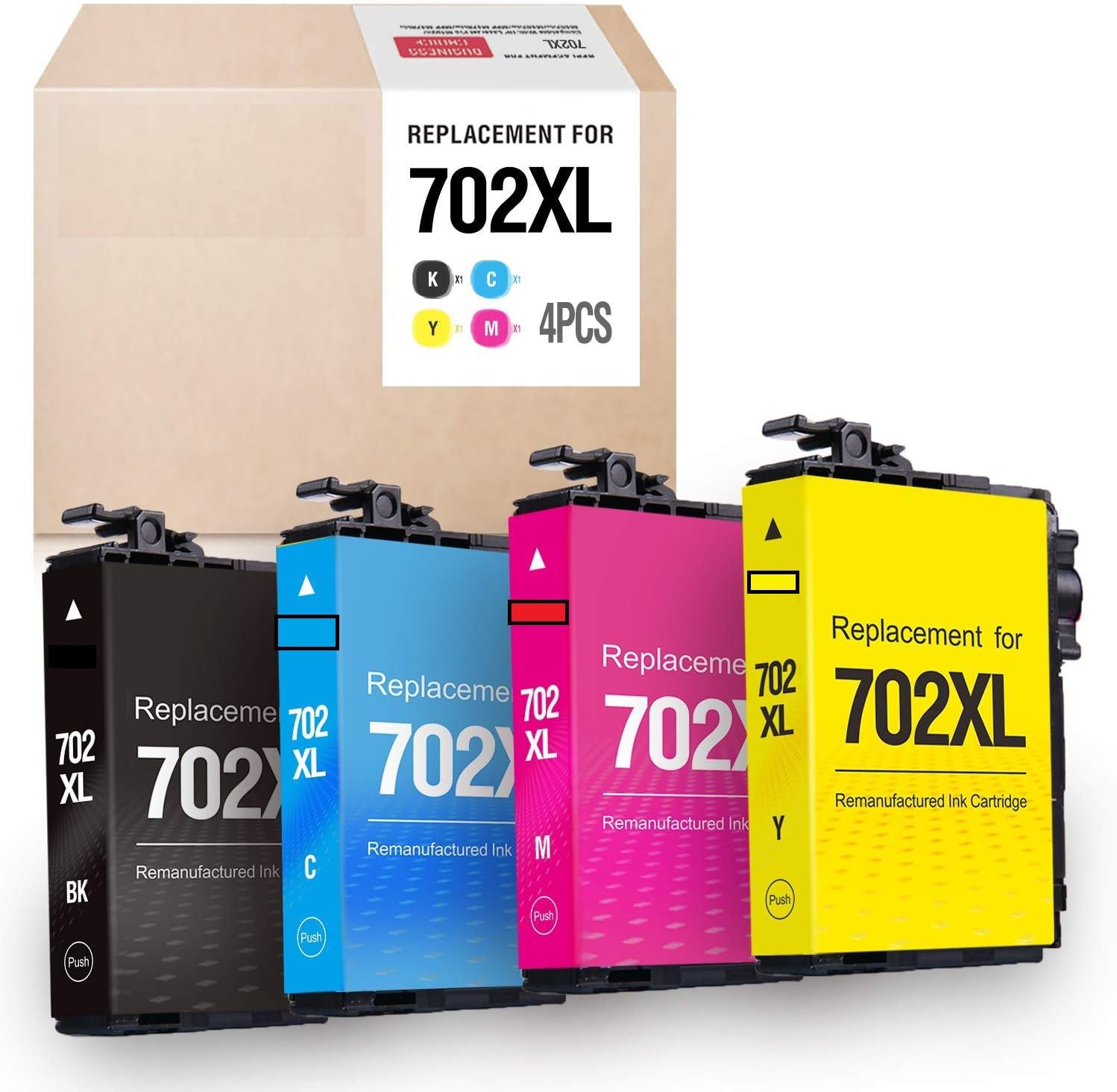 Remanufactured Ink Cartridge Replacement for Epson 702XL T702XL T702 702 XL High Yield Ink for Workforce Pro WF-3720 WF-3720DWF WF-3730 WF-3733 Printer (2 Black,Cyan,Magenta,Yellow, 5-Pack)