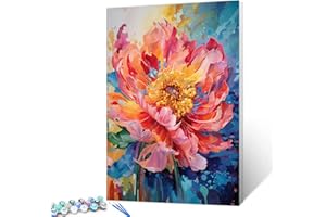 Aihonmin Beautiful Blossom Floral Paint by Number for Adult and Kids Beginner,Pink Petal Canvas Oil Painting Kit Digital Painting，Vintage Watercolor Living Room Decoration，（Without Frame）