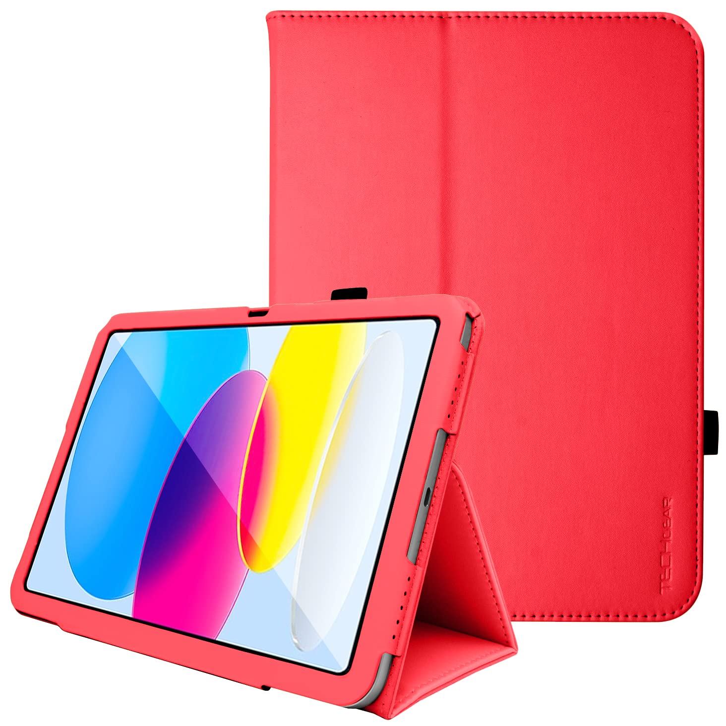 TECHGEAR Leather Case for Apple iPad 11th Gen (2025 A16) & 10th Gen (2022), PU Slim Folio Smart Cover with Stand, Hand Strap, Auto Sleep/Wake, for iPad 11" / iPad 10.9" [Red] — image 1