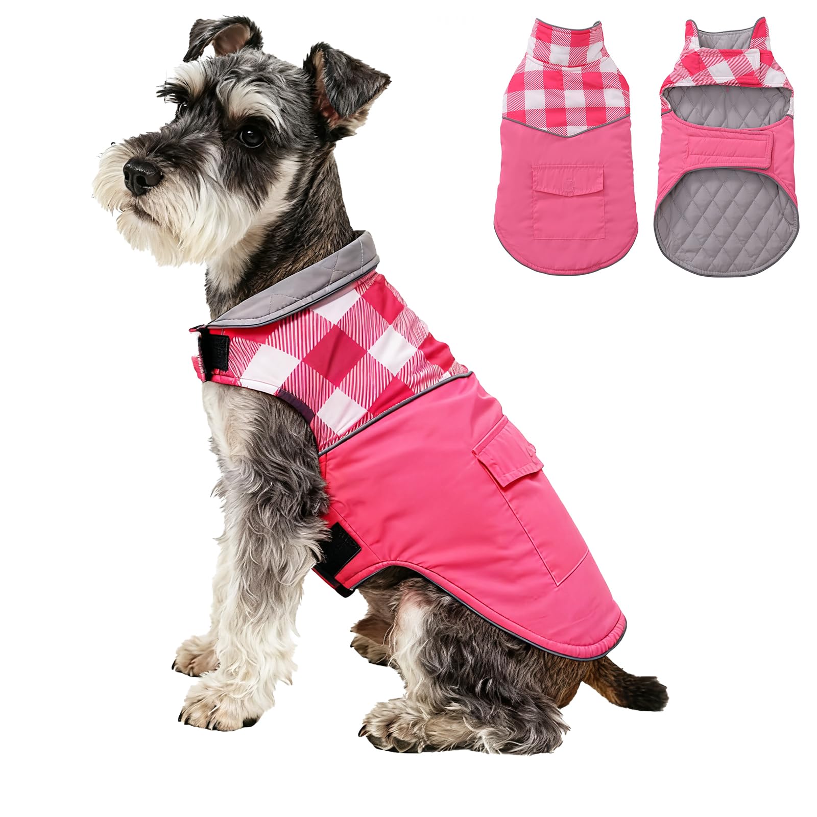 babepet Waterproof Dog Winter Coat with Harness Hole,Reflective Warm Puppy Jacket,Dog Pet Apparel with Quilted Lining,Ideal for Small Medium Breeds-Pink-XXL
