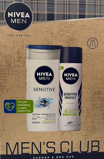 NIVEA Men Club Sensitive Shower Gel 250ml Deodorant 150ml Duo Gift Set