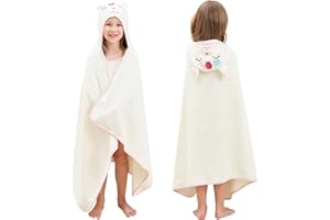 SO OQ STYLE QUARTERS Style Quarters Baby Bath Towel - 100% Cotton Terry Soft Hooded Towel Cartoon Alpaca Baby Beach Towels Super Absorbent Large Embroidery Kids Hooded Bath Toddler Towel with 50"x30"(Milky White Alpaca)