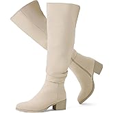 Shoe'N Tale Women's Over The Knee Thigh High Boots Chunky Block Heel Pointed Toe Slouchy Side Zipper Fall Weather Winter Boots