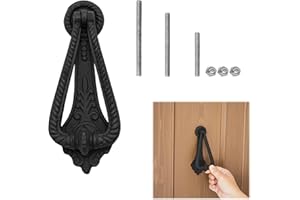 SAKEGA Rustic Medieval Cast Iron Door Knocker Georgian Twist 1 Pc - 17cm x 6.5 cm | Black Vintage Front Door Accent for Homes, Cottages & Gates