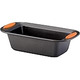 Rachael Ray Yum-o! Bakeware Oven Lovin' Nonstick Loaf Pan, 9-Inch by 5-Inch Steel Pan, Gray with Orange Handles