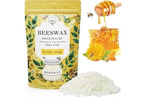Organic Beeswax pellets 200G, VEGISHINE Pure and Natural White Beeswax for Candle Making, DIY Skin Care, Lip Balm, Polishing,
