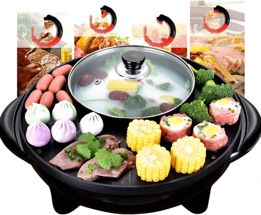 review Electric baking pan Korean Barbecue Hot Pot Double Pot, Integrated Cooker Pot,2 in 1 Large Capacity Household Multifunctional Electric Hot Pot Electric Barbecue