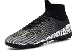 Kikaluo Men's Soccer Cleats Football Shoes with High-Tops Lace-Up Spikes Indoor Firm Ground Turf Training Exercise Futsal Boots