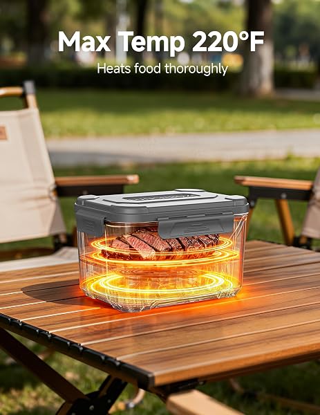 EAST OAK CORDLESS ELECTRIC LUNCH BOX FOR ADULTS, BATTERY POWERED HEATED LUNCH BOX FOR WORK, TRAVEL, 5.5 CUPS RECHARGEABLE SELF HEATING FOOD HEATER, MEMORY FUNCTION & AUTOMATIC KEEP WARM, GREY