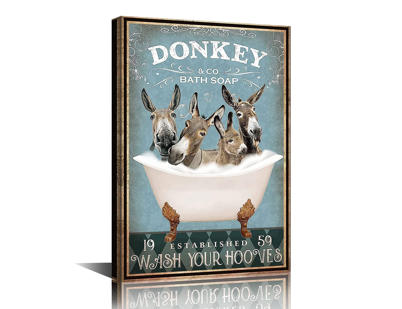 Donkey Canvas Art Wall Decor Donkey Funny Bathroom Decor Farmhouse Bathroom Home Wall Decor Canvas Wall Art for Living Room Bedroom Office Posters Print Framed Ready to Hang - 24" W x 16" H