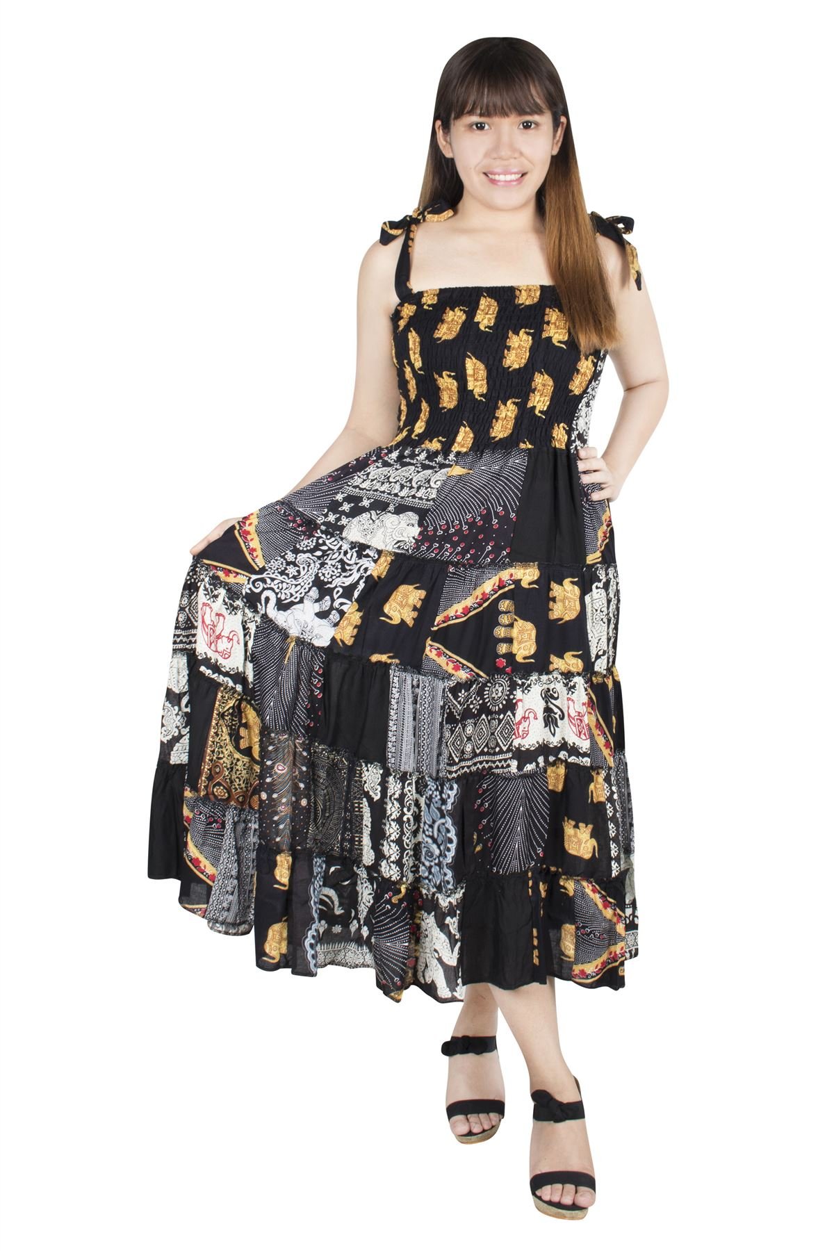 Lofbaz Women S Patchwork Dress Soft Lightweight Rayon Comfortable Summer