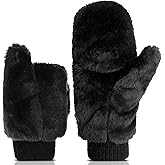 SATINIOR Faux Fur Mittens Fingerless Gloves Convertible Gloves Fluffy Winter Warm Soft Half Finger Fuzzy for Women