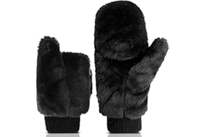 SATINIOR Faux Fur Mittens Fingerless Gloves Convertible Gloves Fluffy Winter Warm Soft Half Finger Fuzzy for Women