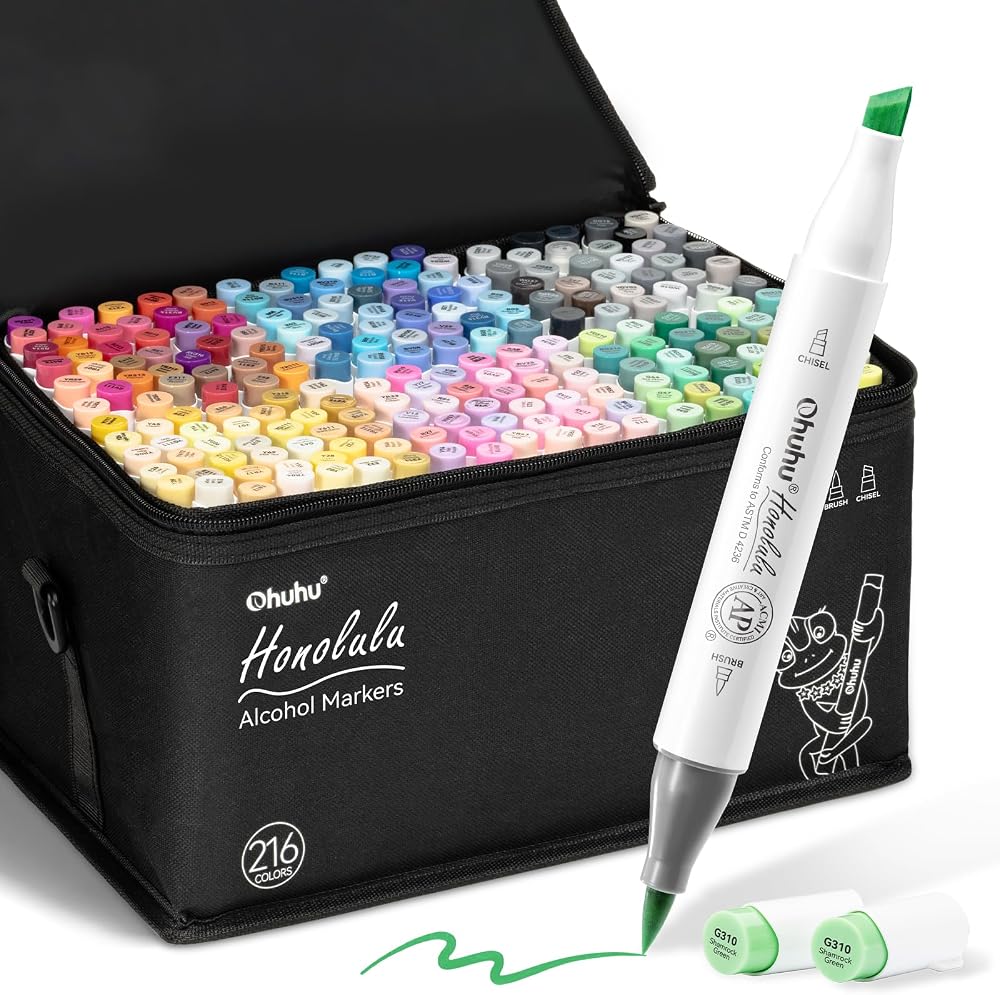 Ohuhu 216-Color Brush Markers Honolulu Alcohol Dual Tips Refillable Ink
