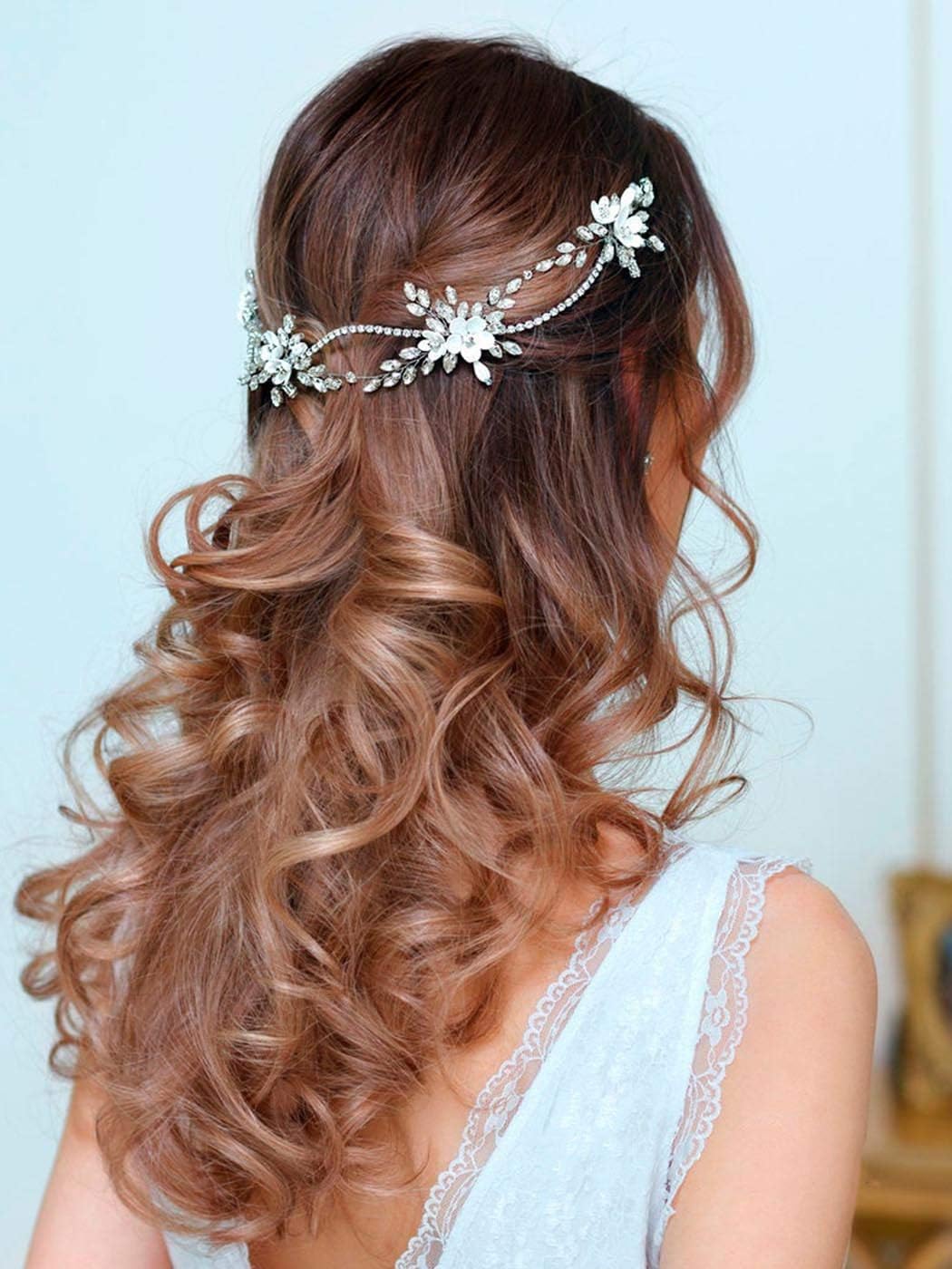 Zoestar Bride Wedding Hair Vine Crystal Gold Bridal Headband Flowers Wedding Hair Accessories Rhinestones for Women (Silver)